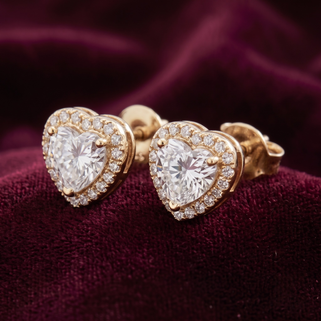 Classic Heart Halo CZ Studs | 925 Sterling Silver