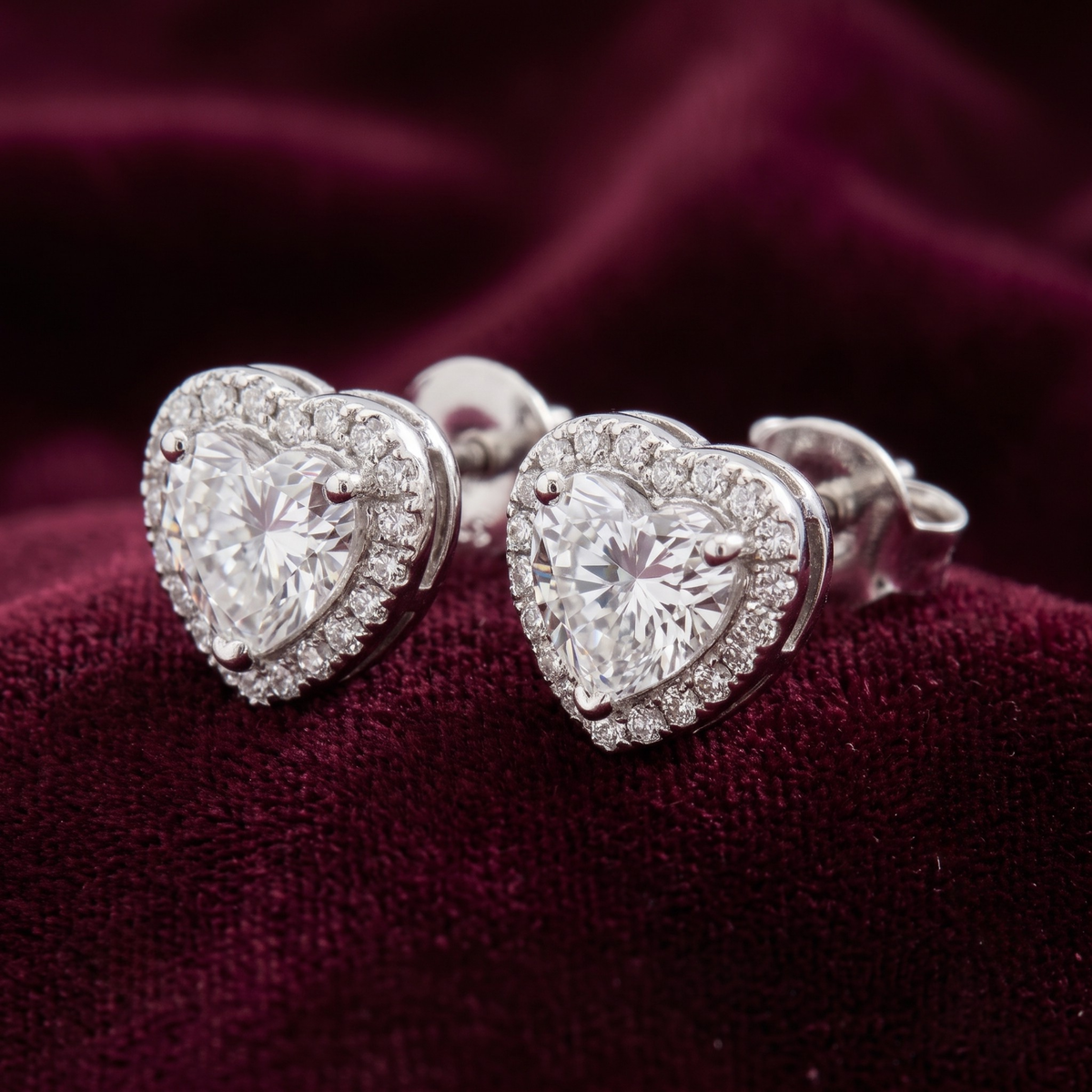 Classic Heart Halo CZ Studs | 925 Sterling Silver