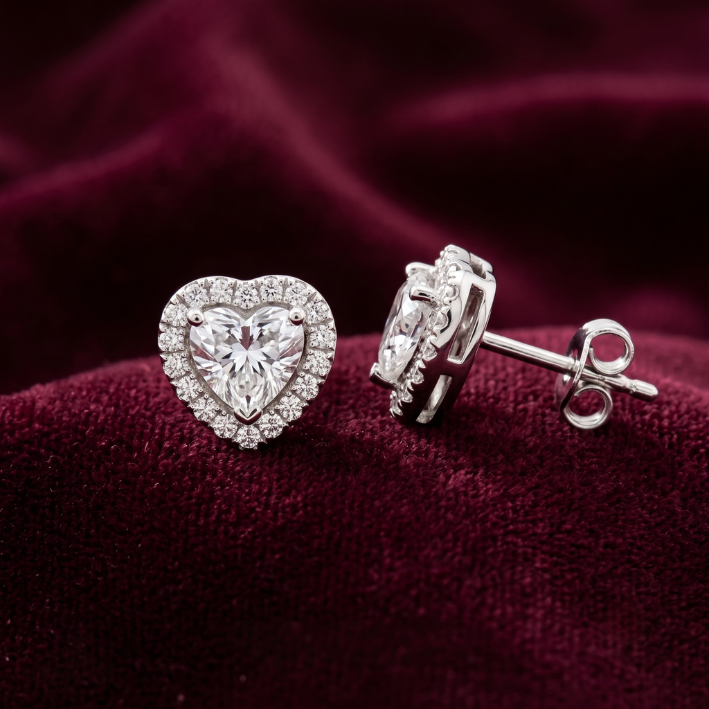 Classic Heart Halo CZ Studs | 925 Sterling Silver