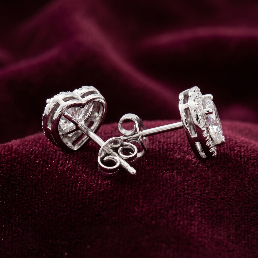 Classic Heart Halo CZ Studs | 925 Sterling Silver