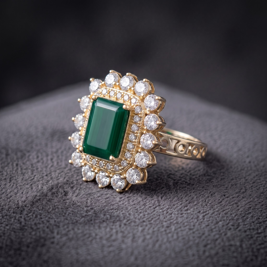 Imperial Emerald Cut Natural Green Onyx Cocktail Ring in 925 Sterling Silver