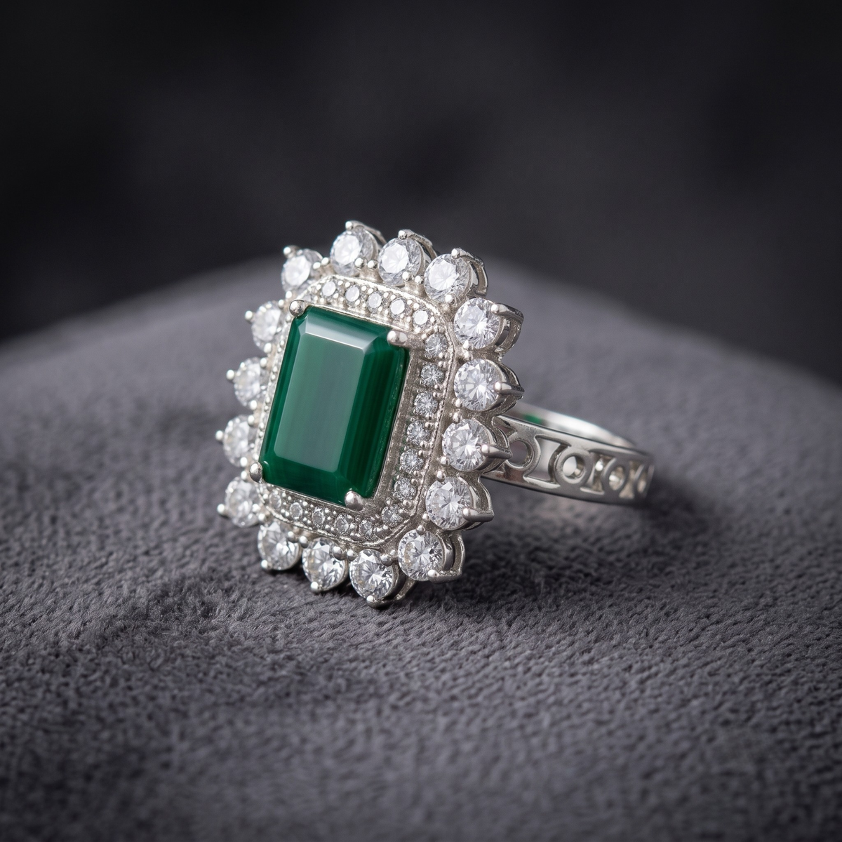 Imperial Emerald Cut Natural Green Onyx Cocktail Ring in 925 Sterling Silver