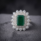 Imperial Emerald Cut Natural Green Onyx Cocktail Ring in 925 Sterling Silver