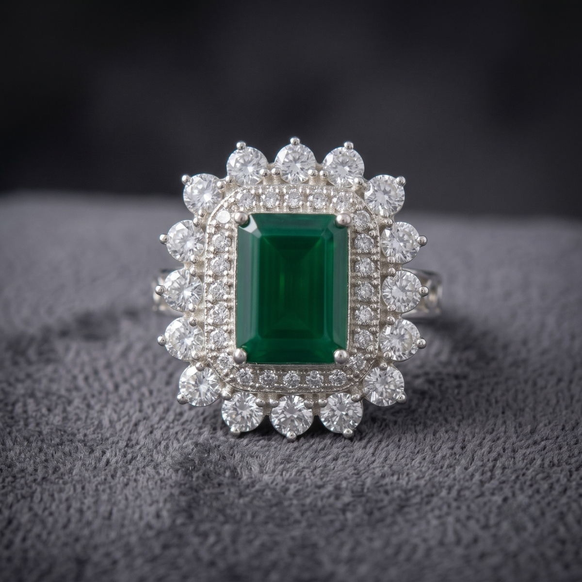 Imperial Emerald Cut Natural Green Onyx Cocktail Ring in 925 Sterling Silver