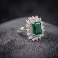 Imperial Emerald Cut Natural Green Onyx Cocktail Ring in 925 Sterling Silver