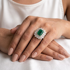 Imperial Emerald Cut Natural Green Onyx Cocktail Ring in 925 Sterling Silver