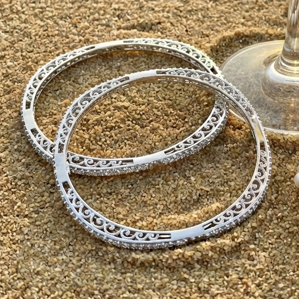 Infinite Shimmer Geometric Bangle in 925 Sterling Silver