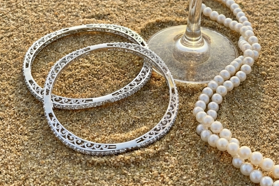 Infinite Shimmer Geometric Bangle in 925 Sterling Silver