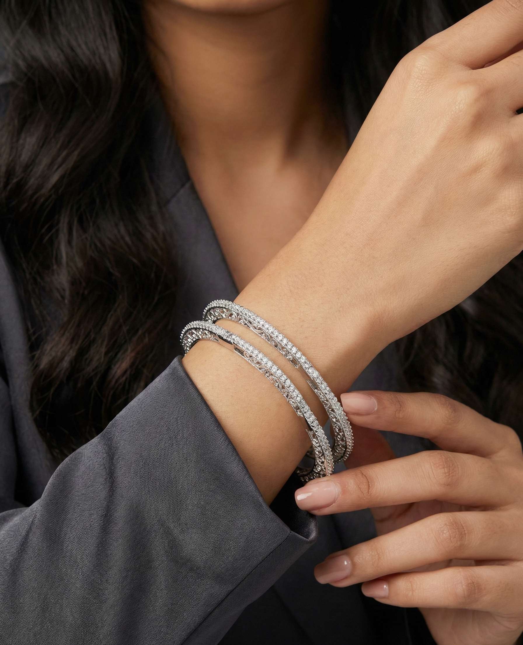 Infinite Shimmer Geometric Bangle in 925 Sterling Silver