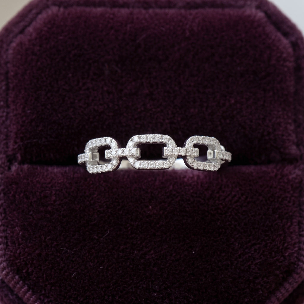 925 Sterling Silver Linear Link Ring