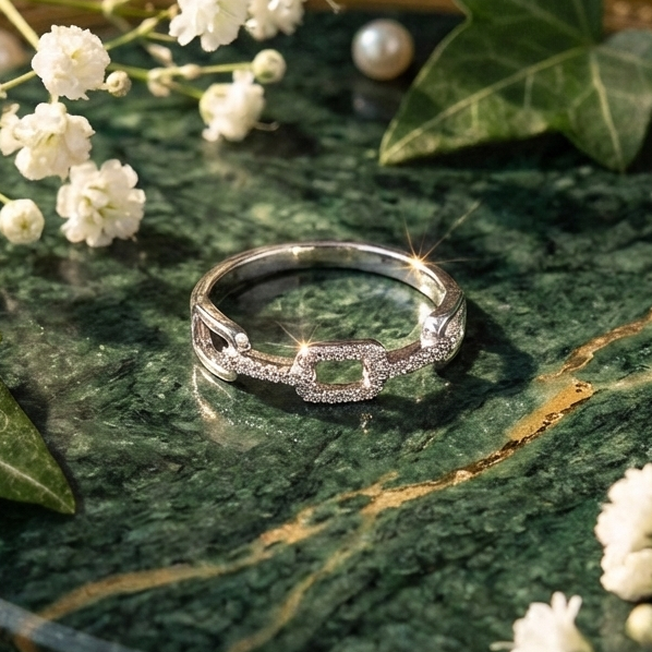 925 Sterling Silver Linear Link Adjustable Ring