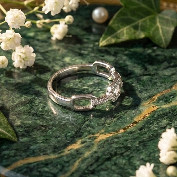 925 Sterling Silver Linear Link Adjustable Ring