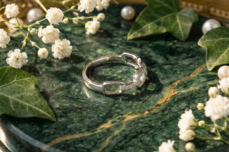 925 Sterling Silver Linear Link Adjustable Ring