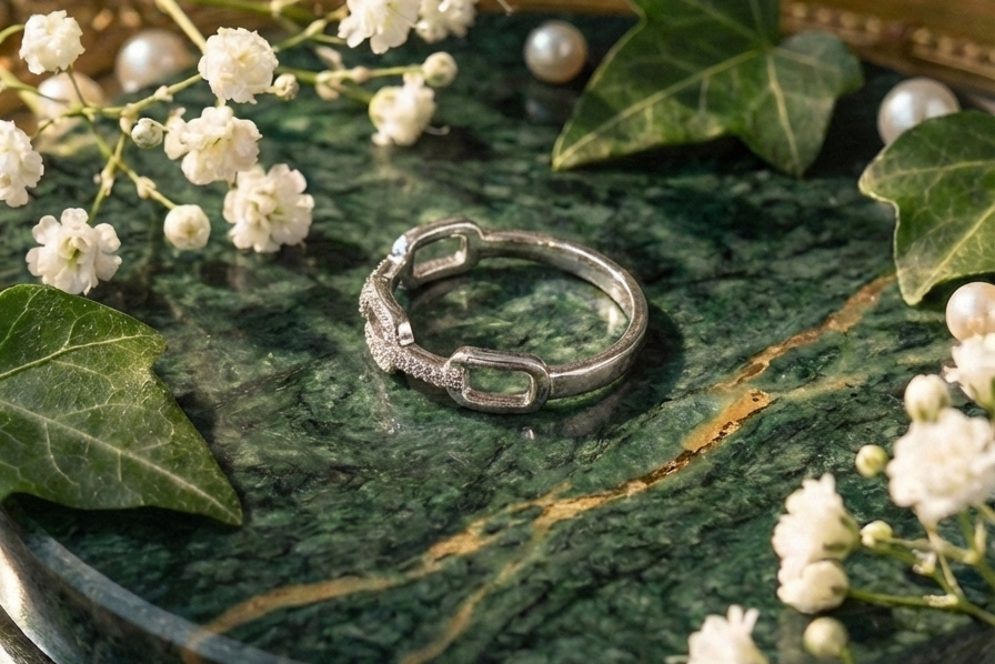 925 Sterling Silver Linear Link Adjustable Ring