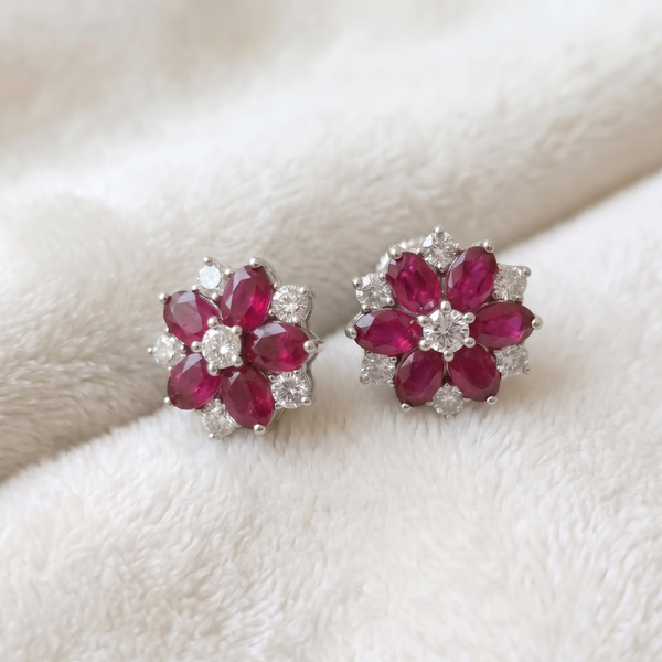Vibrant Ruby Flora Studs in 925 Sterling Silver