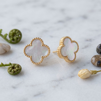 Natural Mother of Pearl Clover Stud Earrings - 925 Sterling Silver