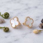 Natural Mother of Pearl Clover Stud Earrings - 925 Sterling Silver
