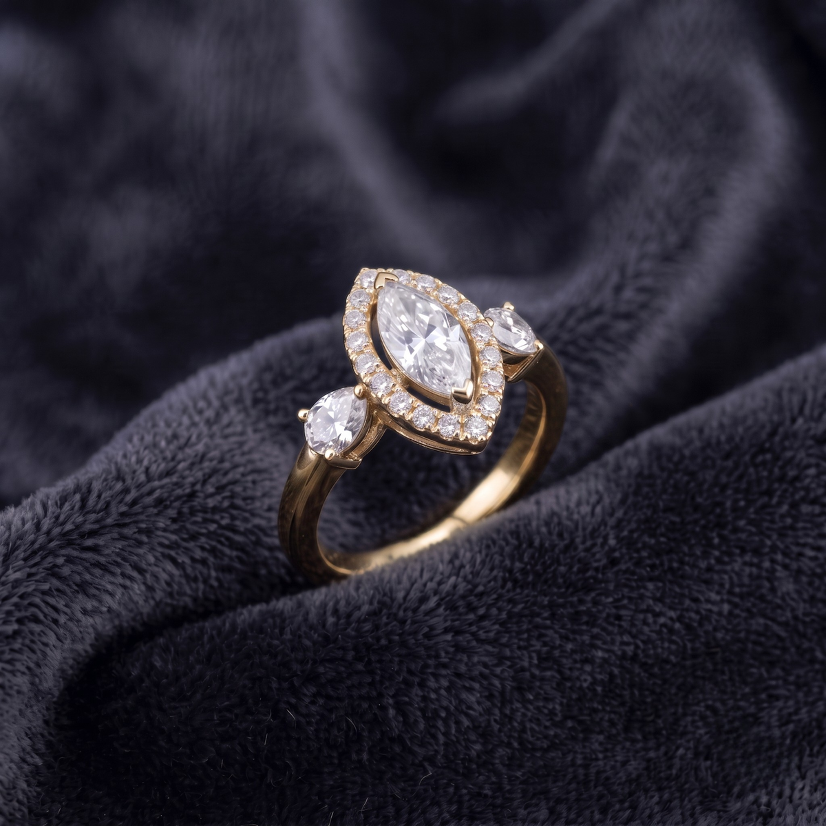 Marquise Cut Three-Stone Halo Ring in 925 Sterling Silver