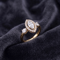 Marquise Cut Three-Stone Halo Ring in 925 Sterling Silver