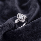 Marquise Cut Three-Stone Halo Ring in 925 Sterling Silver