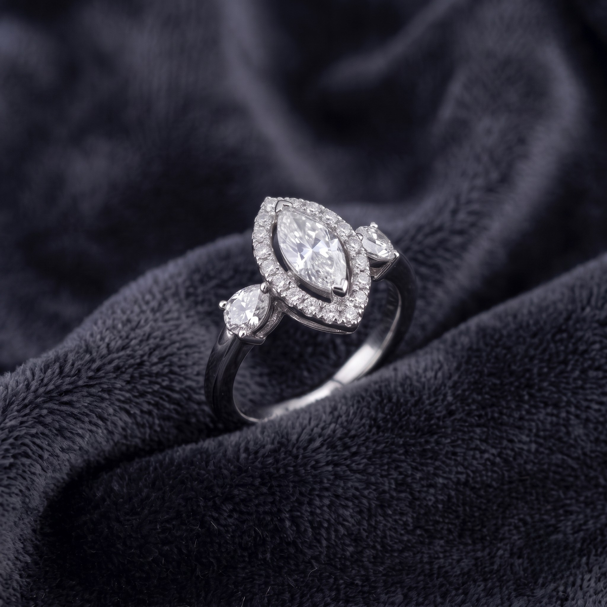 Marquise Cut Three-Stone Halo Ring in 925 Sterling Silver