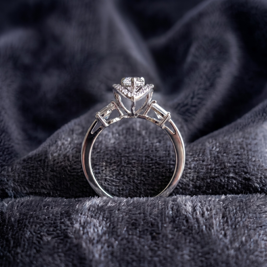 Marquise Cut Three-Stone Halo Ring in 925 Sterling Silver