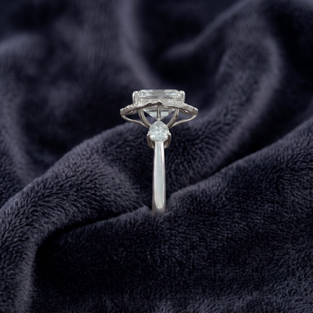 Marquise Cut Three-Stone Halo Ring in 925 Sterling Silver