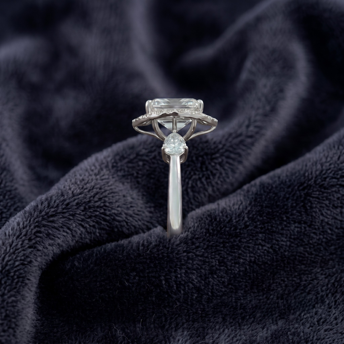 Marquise Cut Three-Stone Halo Ring in 925 Sterling Silver