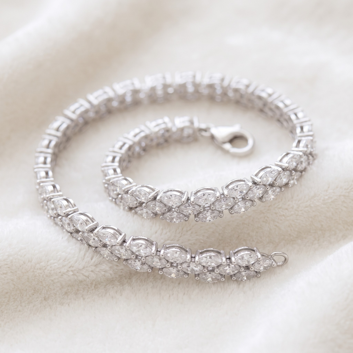 Marquise Cluster Tennis Bracelet – 925 Sterling Silver Statement