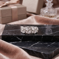 Marquise and Round Cluster Wide Statement Band in 925 Sterling Silver