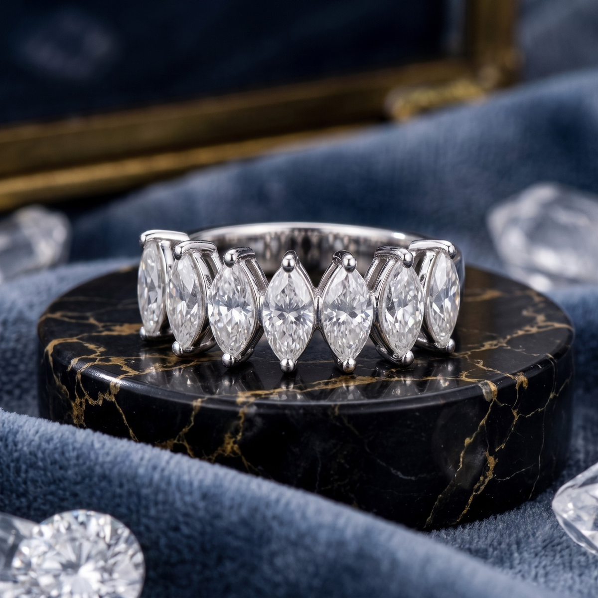 Marquise Cut Half Eternity Band in 925 Sterling Silver