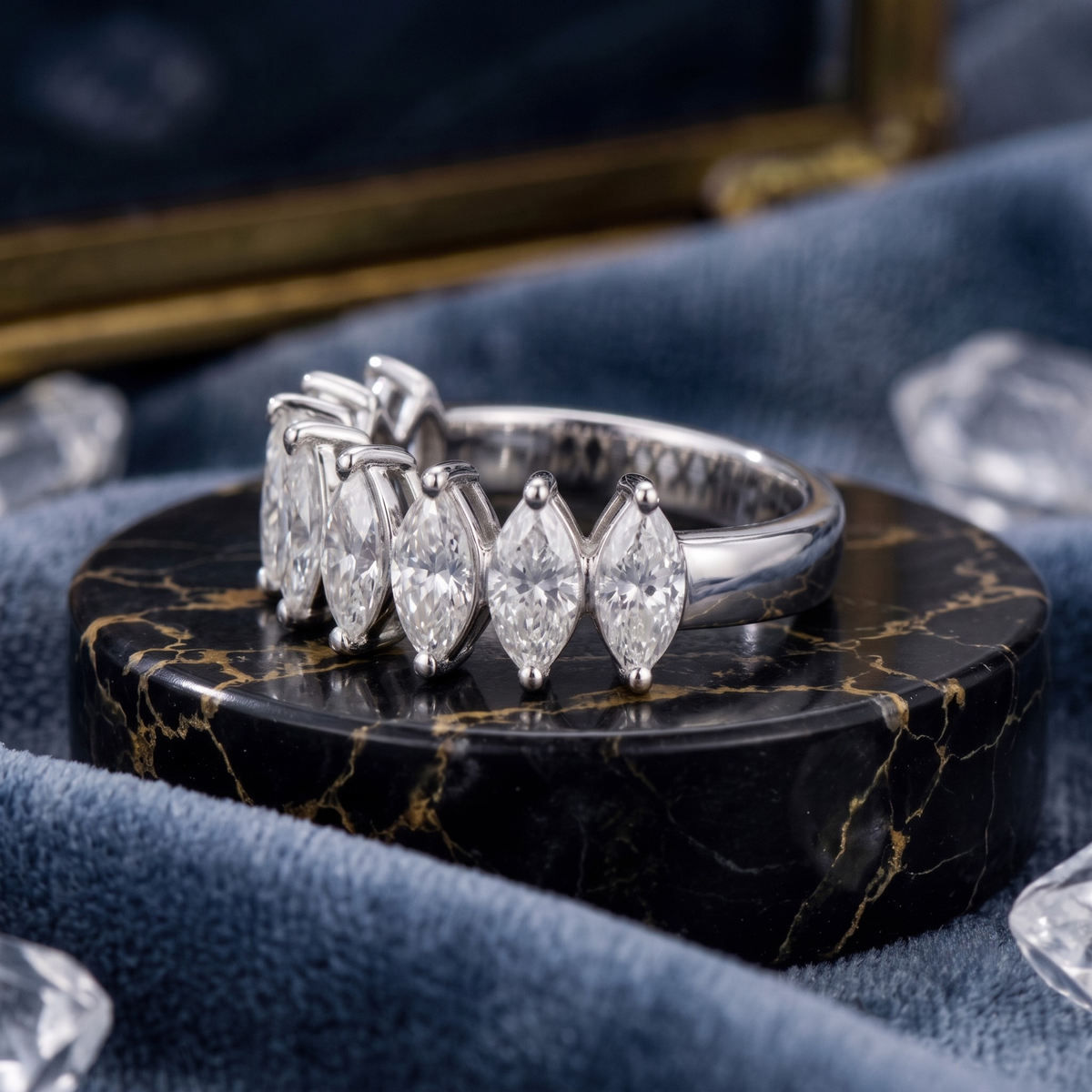 Marquise Cut Half Eternity Band in 925 Sterling Silver