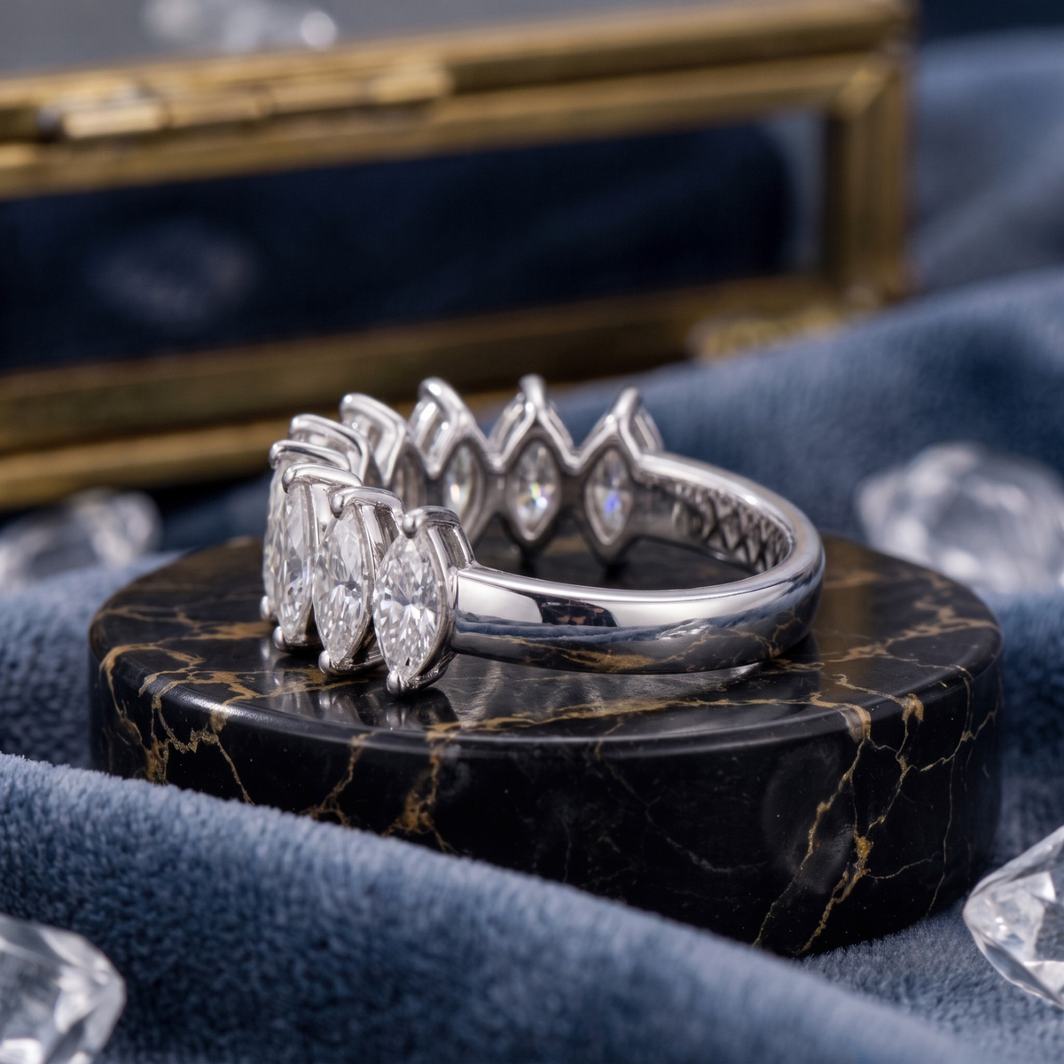 Marquise Cut Half Eternity Band in 925 Sterling Silver