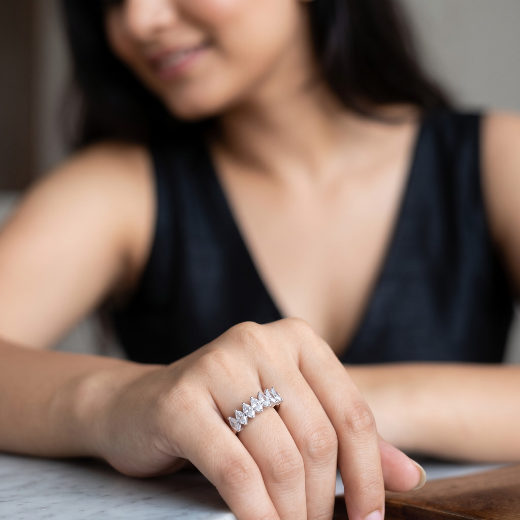 Marquise Cut Half Eternity Band in 925 Sterling Silver