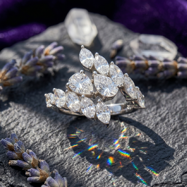 Marquise and Pear Stone Cluster Ring in 925 Sterling Silver