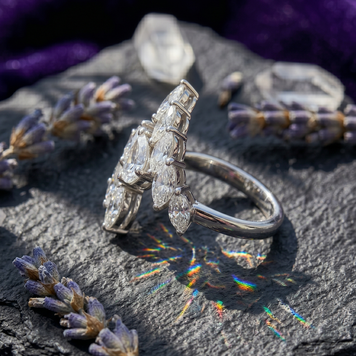Marquise and Pear Stone Cluster Ring in 925 Sterling Silver