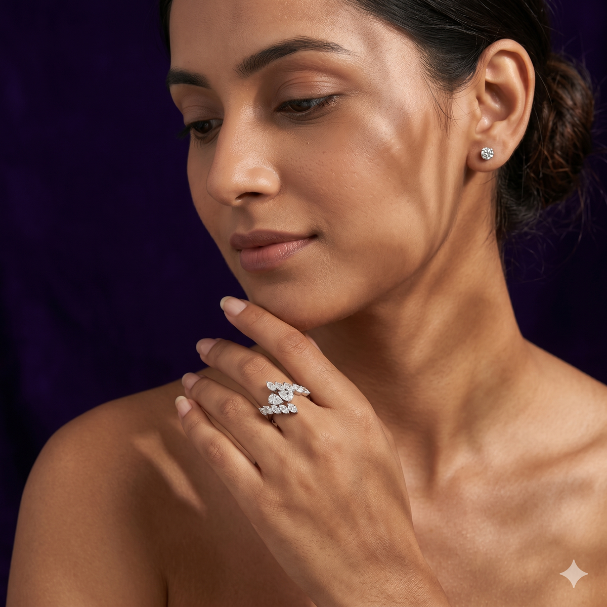 Marquise and Pear Stone Cluster Ring in 925 Sterling Silver