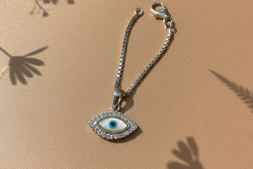 Marquise Evil Eye Watch Charm in 925 Sterling Silver
