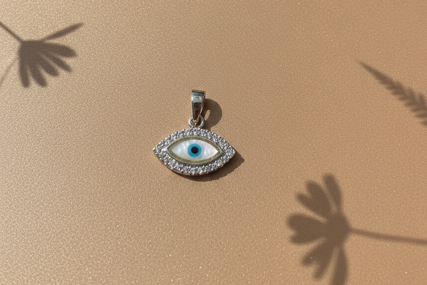 Marquise Evil Eye Watch Charm in 925 Sterling Silver