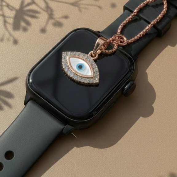 Marquise Evil Eye Watch Charm in 925 Sterling Silver