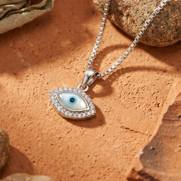 Marquise Evil Eye Pendant Necklace – 925 Sterling Silver