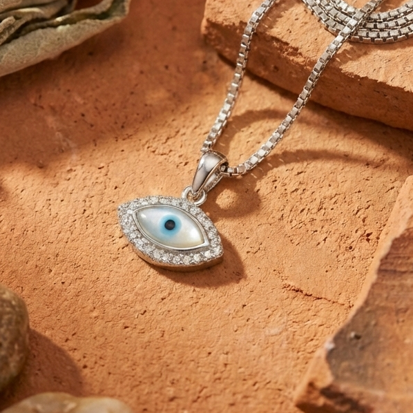 Marquise Evil Eye Pendant Necklace – 925 Sterling Silver