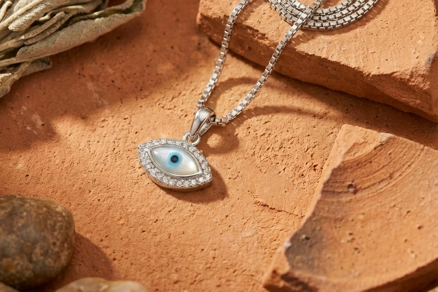 Marquise Evil Eye Pendant Necklace – 925 Sterling Silver