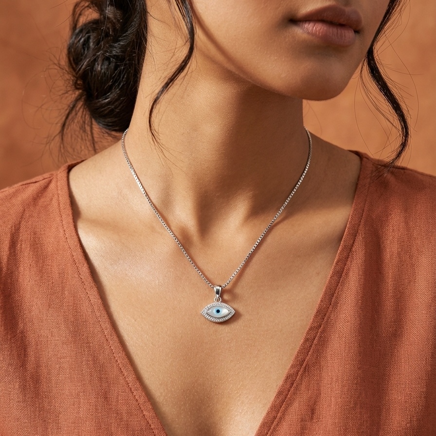 Marquise Evil Eye Pendant Necklace – 925 Sterling Silver