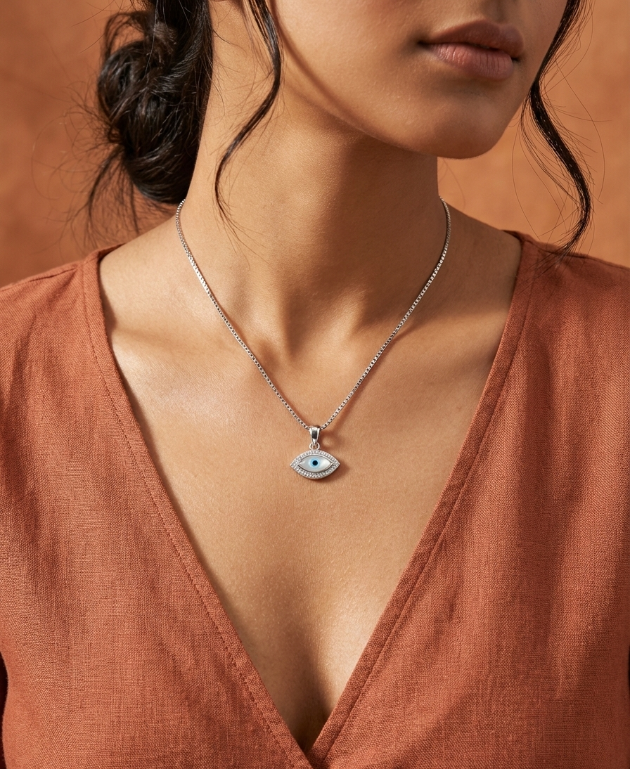 Marquise Evil Eye Pendant Necklace – 925 Sterling Silver