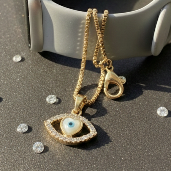 Marquise Heart Evil Eye Watch Charm – 925 Sterling Silver