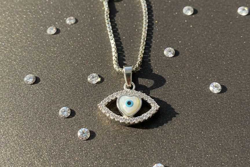 Marquise Heart Evil Eye Watch Charm – 925 Sterling Silver