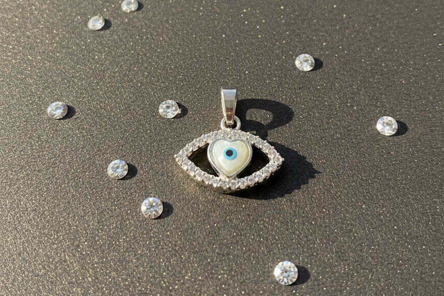 Marquise Heart Evil Eye Watch Charm – 925 Sterling Silver
