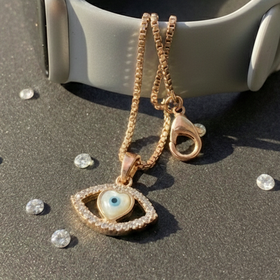 Marquise Heart Evil Eye Watch Charm – 925 Sterling Silver
