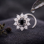 Midnight Sunburst Halo Nose Pin in 925 Sterling Silver